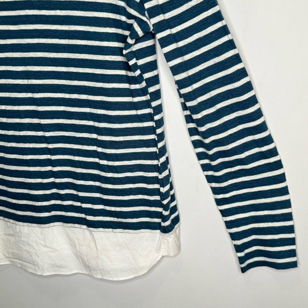 Tory Burch 100% Linen Stripe Minimalist Crew Neck Long‎ Sleeve Shirt Hem Medium - Picture 5 of 11